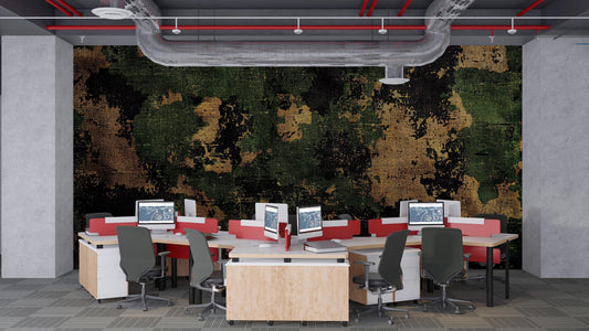 Modern Gym Wall Mural β Industrial Camo & Geometric Pattern, Fitness Center Decor Vn462