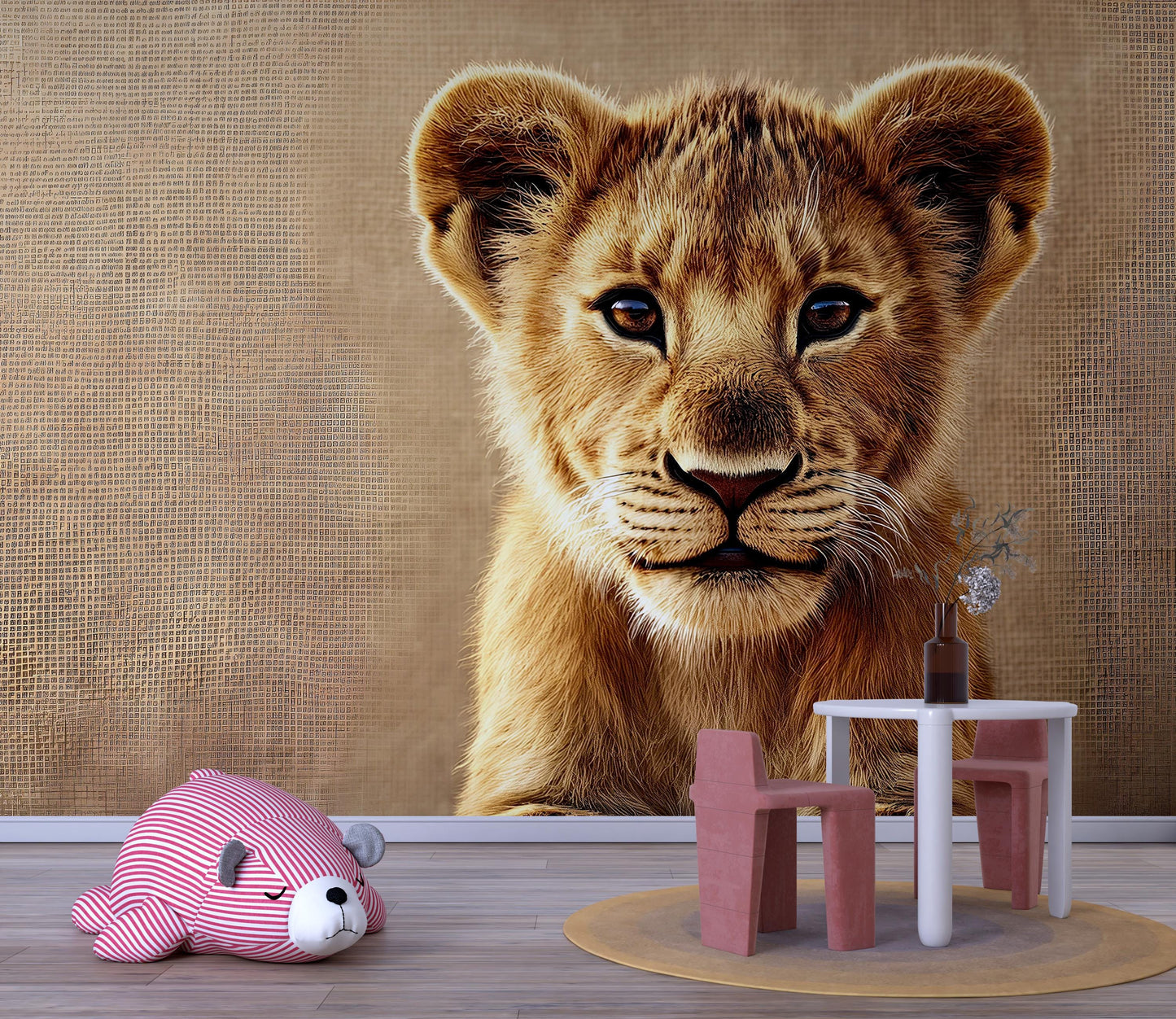Lion Cub Wall Mural for Kids Room – Safari Animal Nursery Wallpaper – Jungle Theme Baby Room Decor Vn273