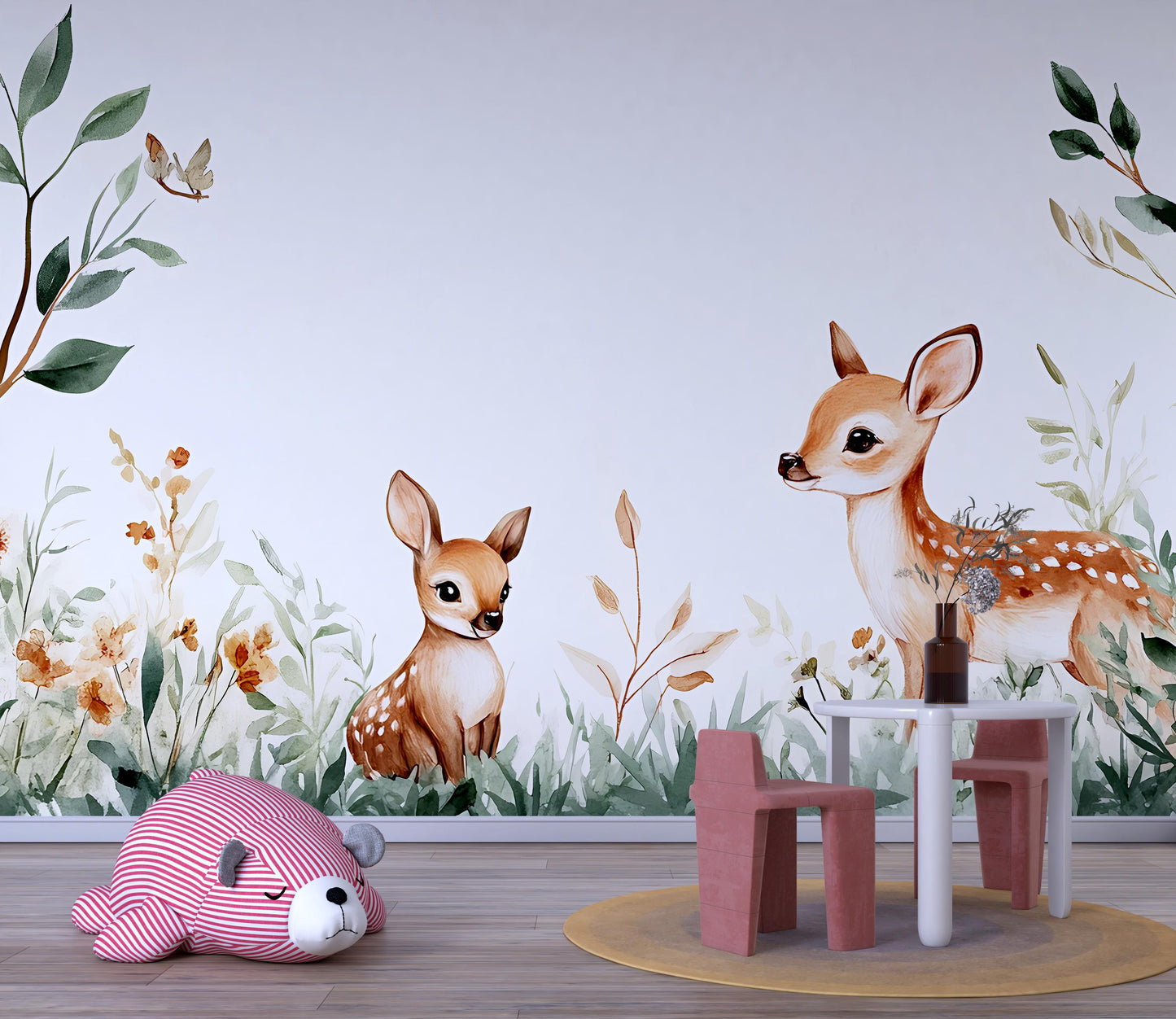 Whimsical Deer Wall Mural for Nursery – Woodland Baby Room Décor – Removable Vinyl Sticker – Forest Animal Vn340