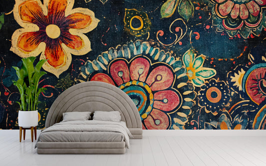 Boho Floral Wall Mural β Large Colorful Vintage Flower Tapestry for Bedroom Decor, Removable Peel and Stick Wallpaper Vn390