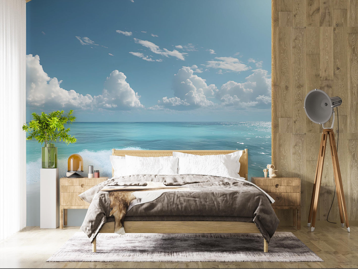 Ocean Beach Wall Mural – Coastal Sea View Wallpaper – Tropical Bedroom Wall Art – Large Ocean Scene Decor Vn284