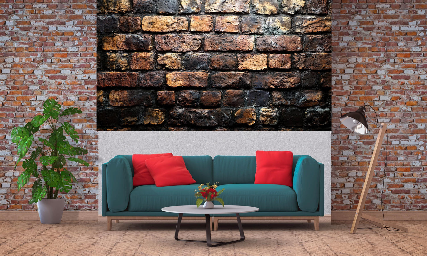 Modern Industrial Brick Wall Art | Urban Loft Living Room Decor | Rustic Brick Texture Print Vn239