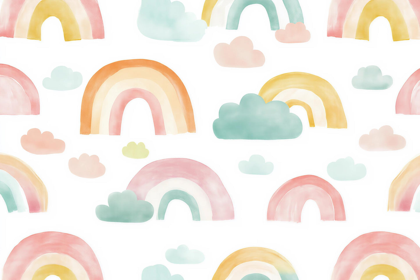 Rainbow Wall Mural – Watercolor Clouds & Rainbow Wallpaper Kids Room Vn978
