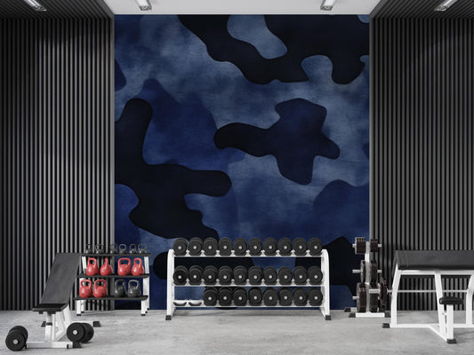 Blue Camo Wall Mural Office Decor | Modern Abstract Wallpaper | Bold Accent Wall Art Vn463