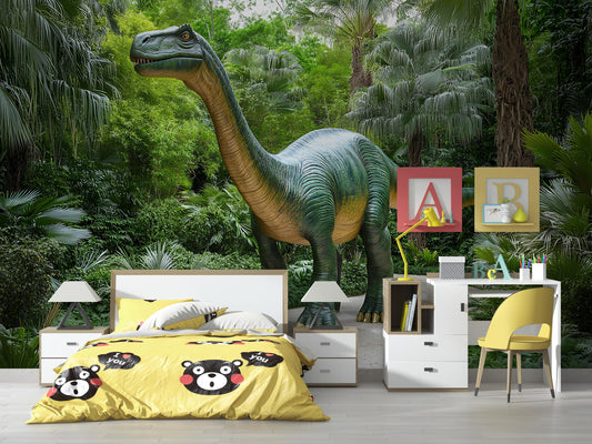 Dinosaur Wall Mural for Kids Room β Jungle Theme Wallpaper with Brachiosaurus | Bold 3D Effect Dino Decor | Removable Peel & Stick Vn406