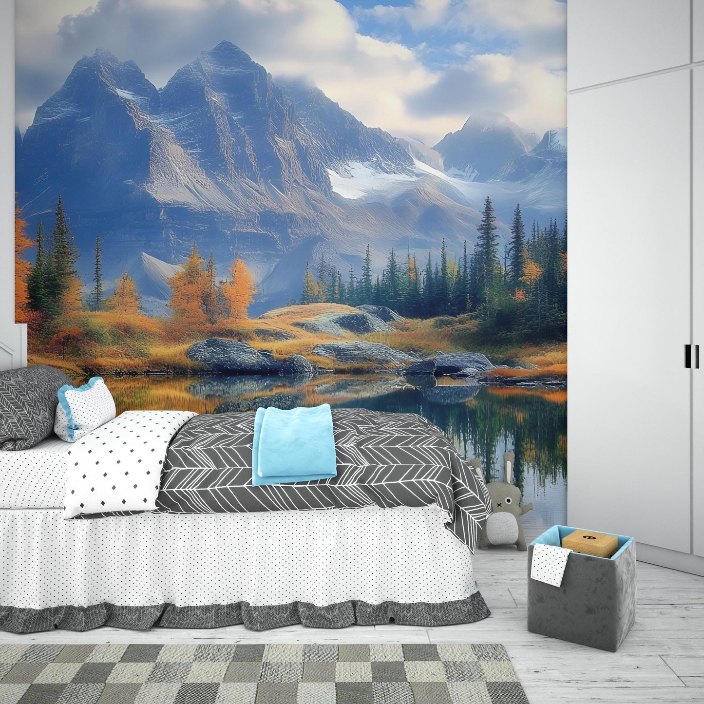 Mountain Lake Wall Mural – Scenic Nature Wallpaper for Bedroom, Forest & Alpine Landscape Art, Large Removable Wall Decor Vn252