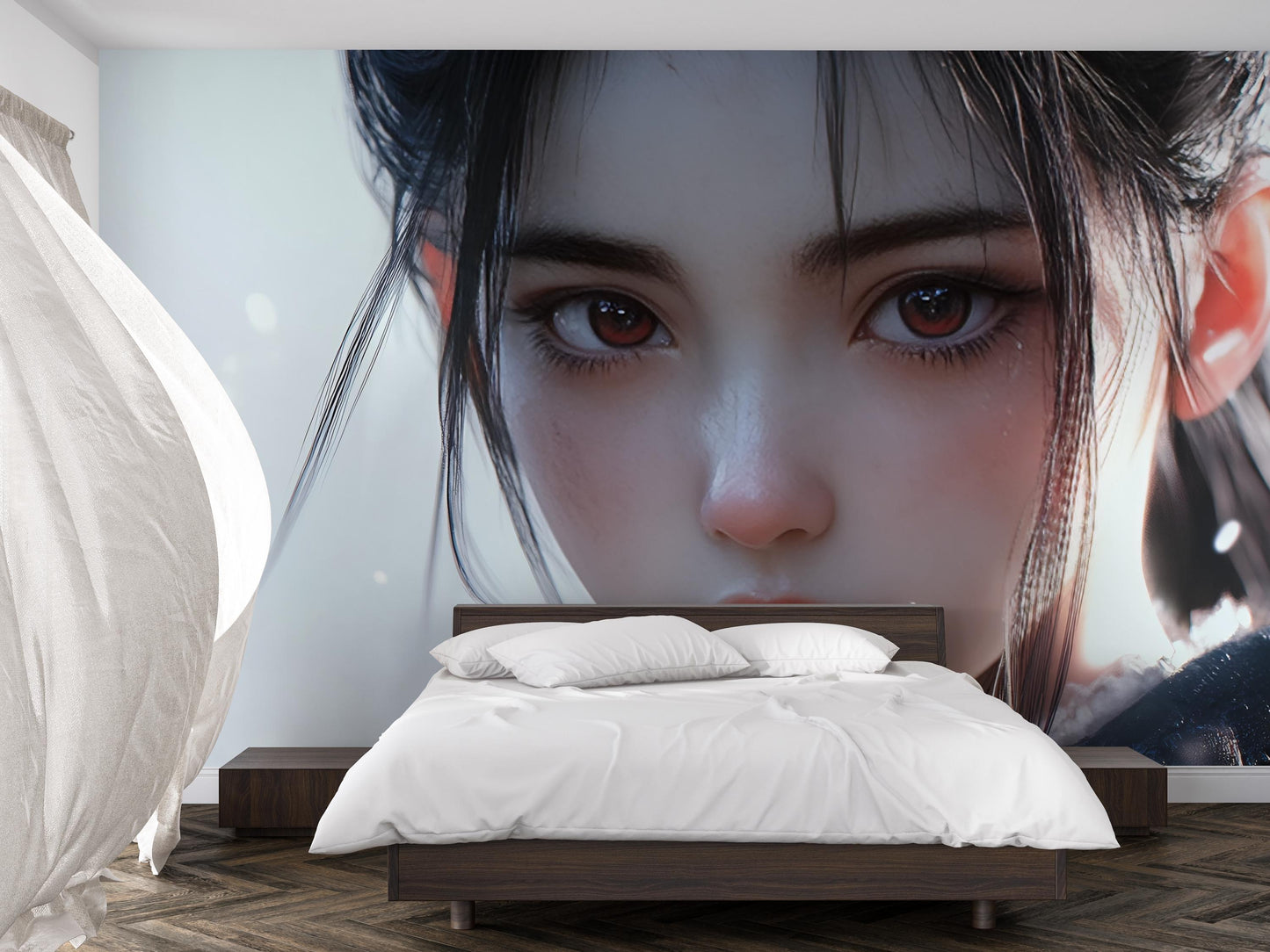 Anime Girl Wall Mural - Large Aesthetic Bedroom Art, 3D Fantasy Face Wallpaper, Modern Anime Home Decor Vn353