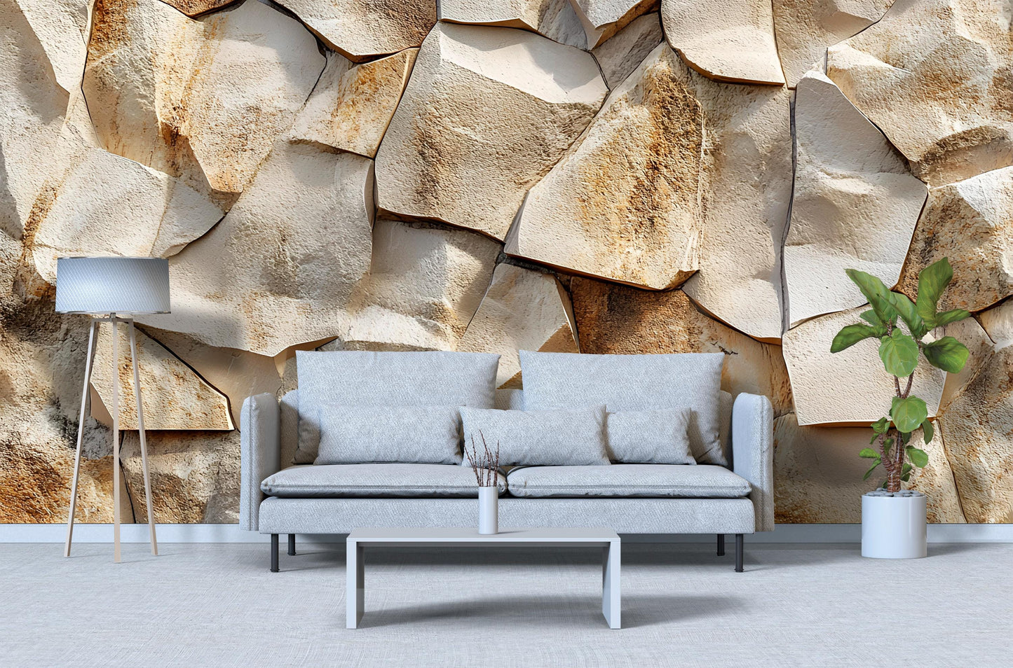 3D Textured Rock Wall Mural | Realistic Stone Pattern Wallpaper | Modern Living Room Art Decor | Peel & Stick Removable Mural Vn245
