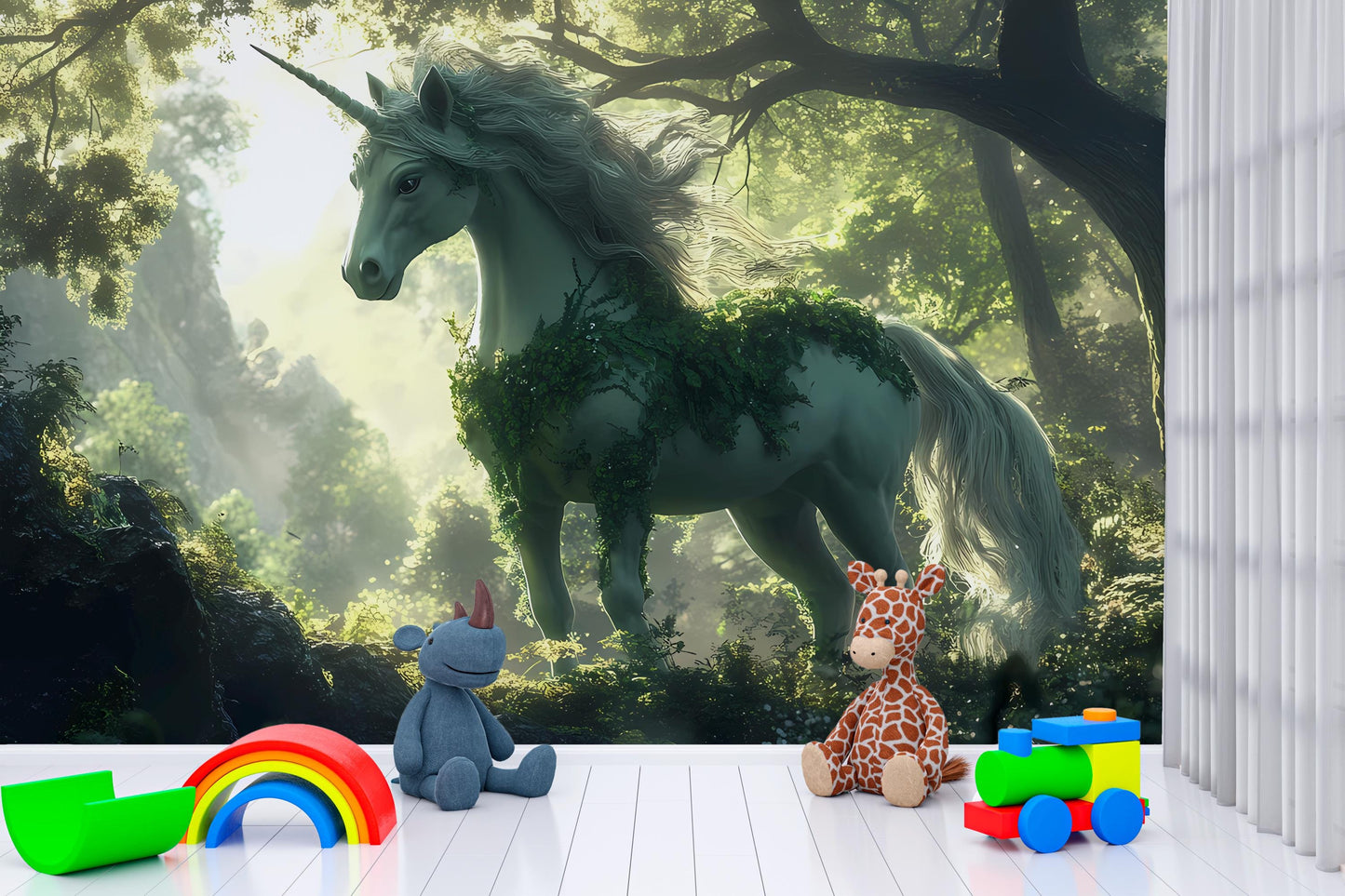 Magical Unicorn Forest Wall Mural for Kids Room | Enchanted Fantasy Horse Wallpaper | Whimsical Nursery Decor Vn025
