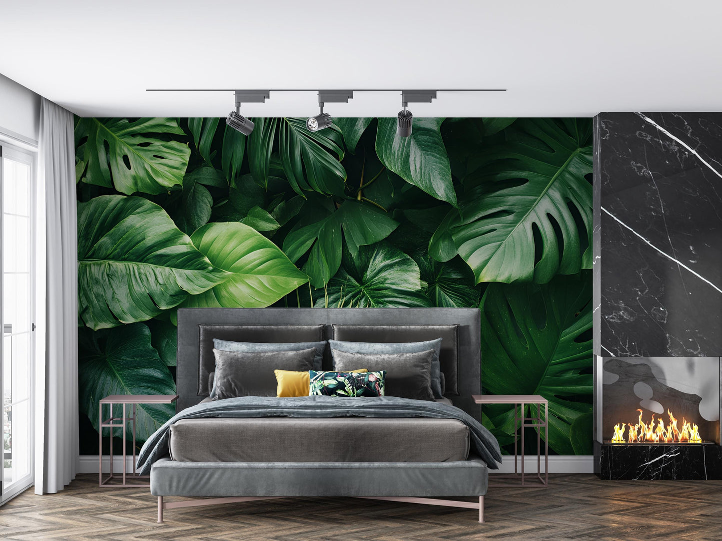 Tropical Jungle Leaf Wall Mural | Large Botanical Green Plant Wallpaper | Modern Nature Bedroom Decor | Peel & Stick or Traditional Vn209