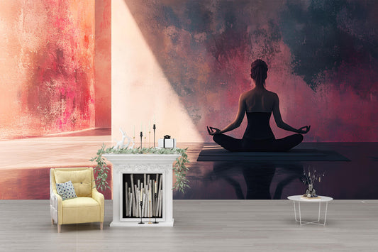 Yoga Meditation Wall Mural β Serene Zen Silhouette Art for Living Room, Wellness Studio, Spa Decor β Tranquil Mindfulness Poster Vn477