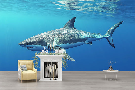 Great White Shark Wall Mural β Ocean Theme Bedroom Decor β Underwater Shark Wallpaper Vn386