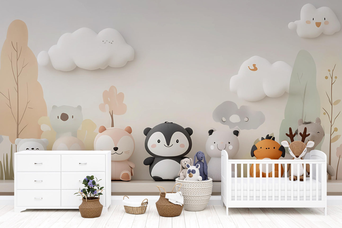 Cute Animal Plush Toy Set | Nursery Shelf Decor | Soft Stuffed Toys for Baby Room | Gender Neutral Pastel Kids Room Decor Vn427