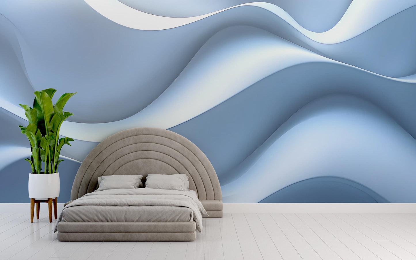 Modern Blue Wave Wall Art Mural | 3D Abstract Ocean-Inspired Wallpaper | Contemporary Living Room Decor | Removable Peel & Stick Vn228