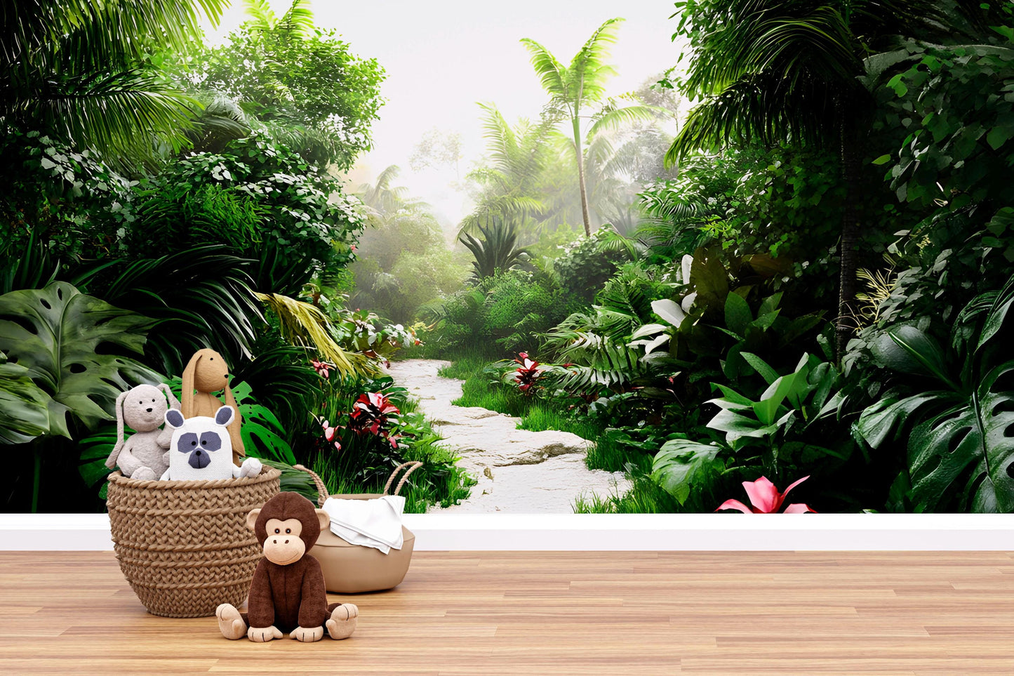 Jungle Wall Mural for Kids Room – Tropical Forest Wallpaper – Nursery Wall Decor – Realistic Nature Mural – Lush Greenery Vn045