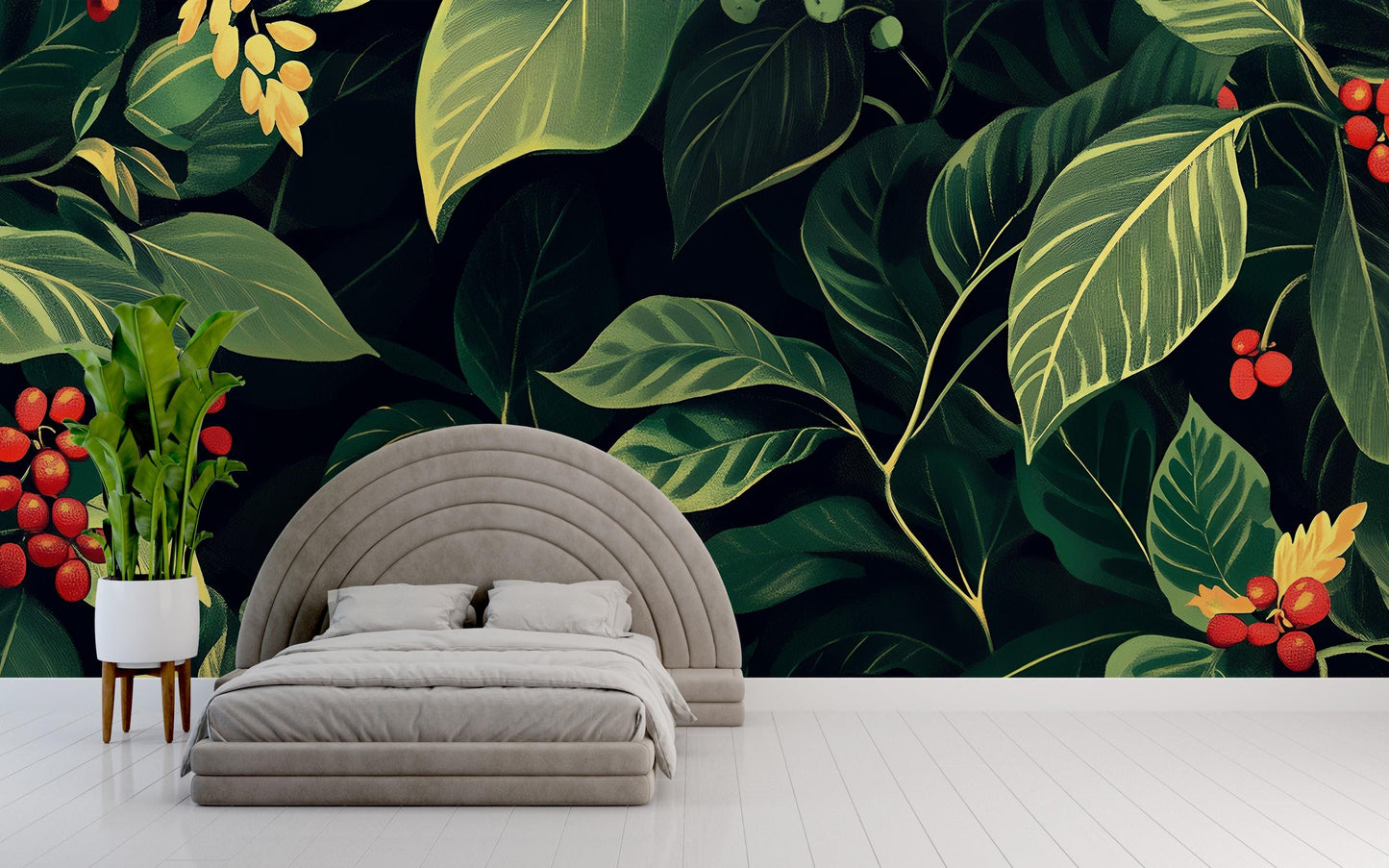 Tropical Botanical Wall Mural – Large Leaf Jungle Wallpaper for Bedroom, Peel and Stick Nature-Inspired Accent Wall Vn206