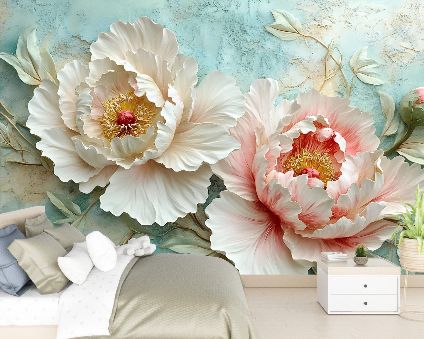 3D Floral Wall Mural Peony Art Bedroom Decor Large Flower Wallpaper Vn467