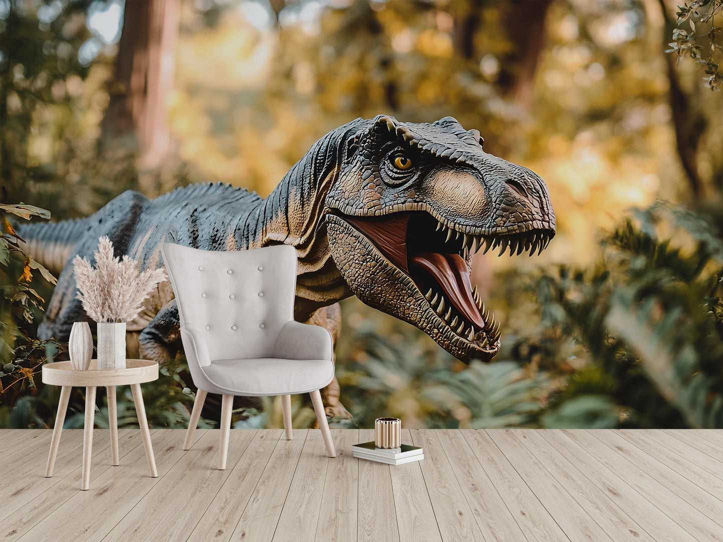 Dinosaur Wall Mural for Kids Room – 3D T-Rex Jungle Wallpaper – Boys Dinosaur Bedroom Decor Vn405