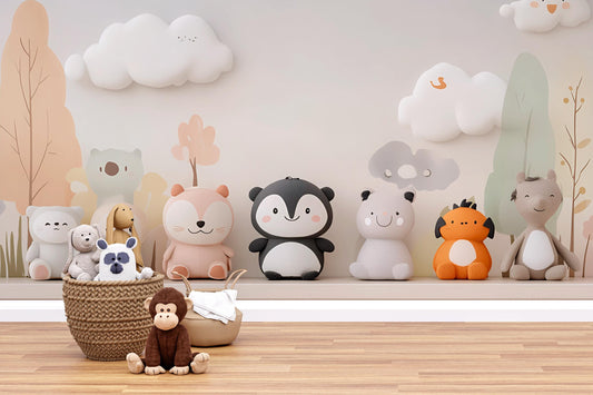 Cute Animal Plush Toy Set | Nursery Shelf Decor | Soft Stuffed Toys for Baby Room | Gender Neutral Pastel Kids Room Decor Vn427
