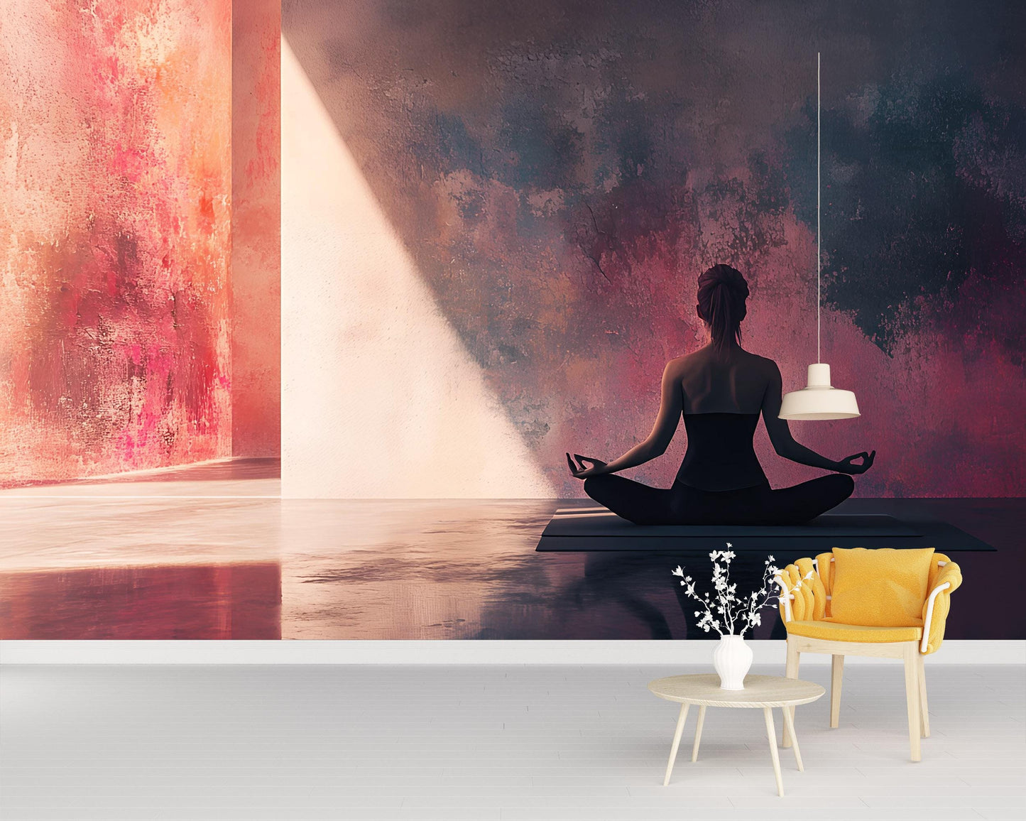 Yoga Meditation Wall Mural – Serene Zen Silhouette Art for Living Room, Wellness Studio, Spa Decor – Tranquil Mindfulness Poster Vn477