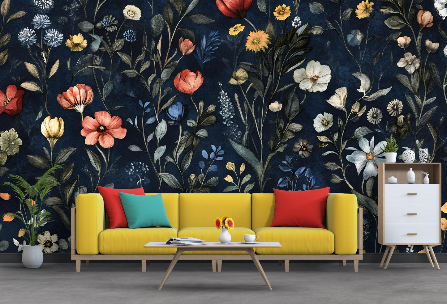 Dark Floral Botanical Wallpaper – Vintage Garden Mural for Living Room, Removable Peel and Stick Wall Art Vn184
