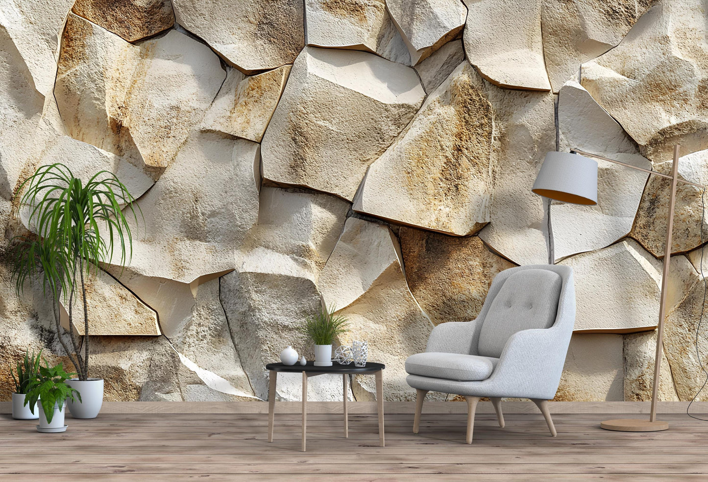 3D Textured Rock Wall Mural | Realistic Stone Pattern Wallpaper | Modern Living Room Art Decor | Peel & Stick Removable Mural Vn245