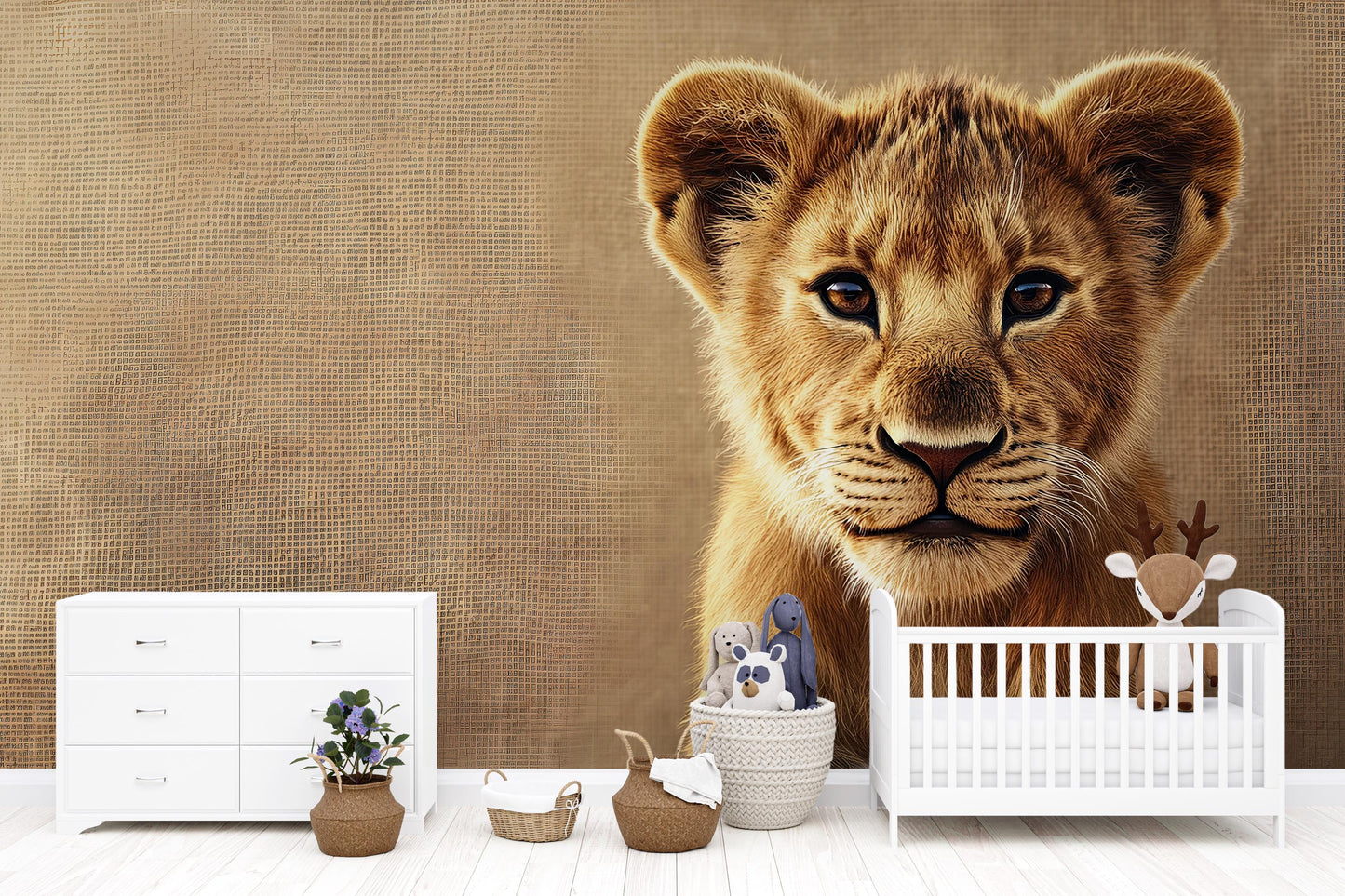 Lion Cub Wall Mural for Kids Room – Safari Animal Nursery Wallpaper – Jungle Theme Baby Room Decor Vn273