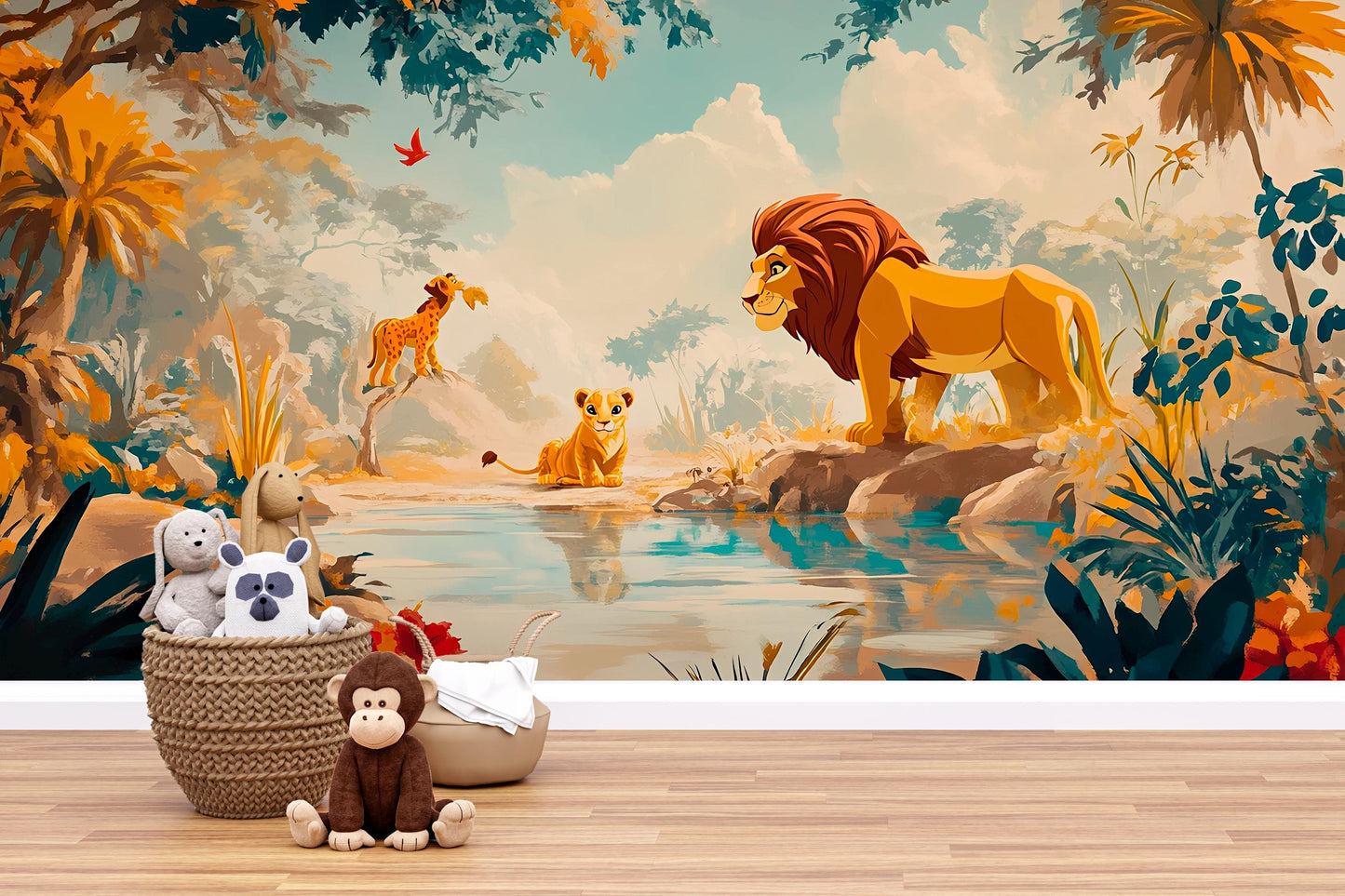 Lion King Jungle Mural | Safari Wall Art for Kids Room | Animal Nursery Wallpaper Vn272
