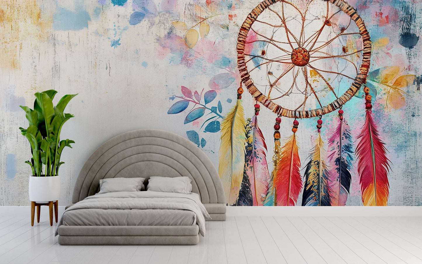Dreamcatcher Wall Mural Boho Bedroom Decor Feather Art Large Wall Art Vn393