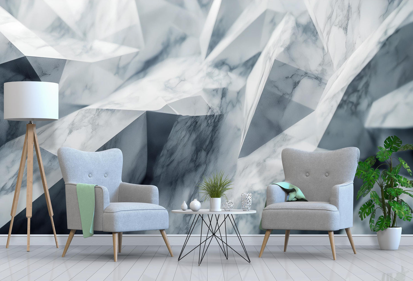 Luxury Geometric Crystal Wall Mural | Abstract Marble 3D Wallpaper | Modern Living Room Decor Vn231
