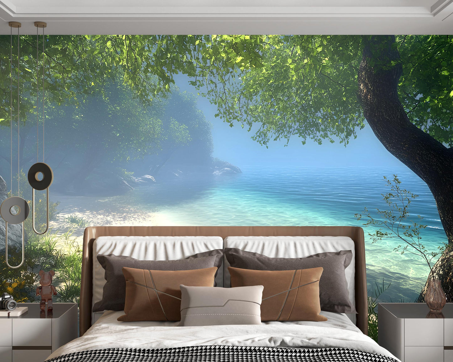 Tropical Beach Wall Mural for Bedroom – Serene Ocean Landscape Wallpaper – Nature-Inspired Room Decor Vn290