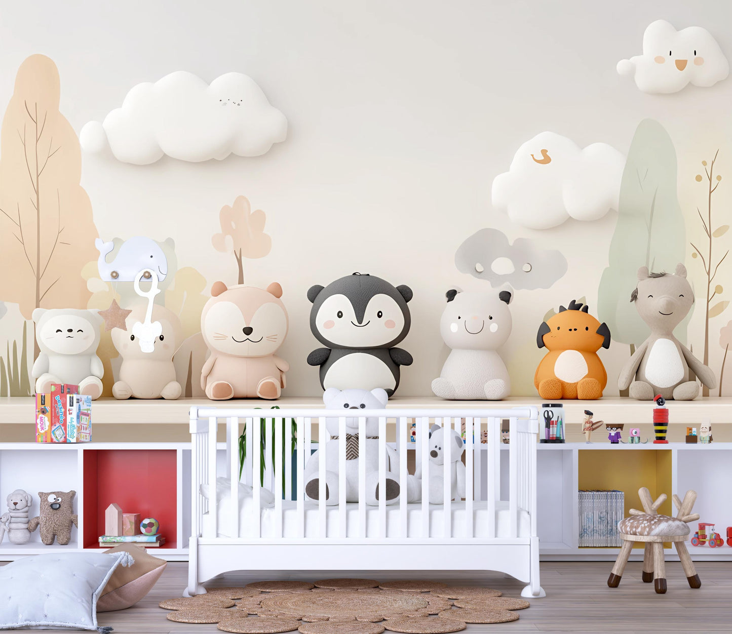 Cute Animal Plush Toy Set | Nursery Shelf Decor | Soft Stuffed Toys for Baby Room | Gender Neutral Pastel Kids Room Decor Vn427