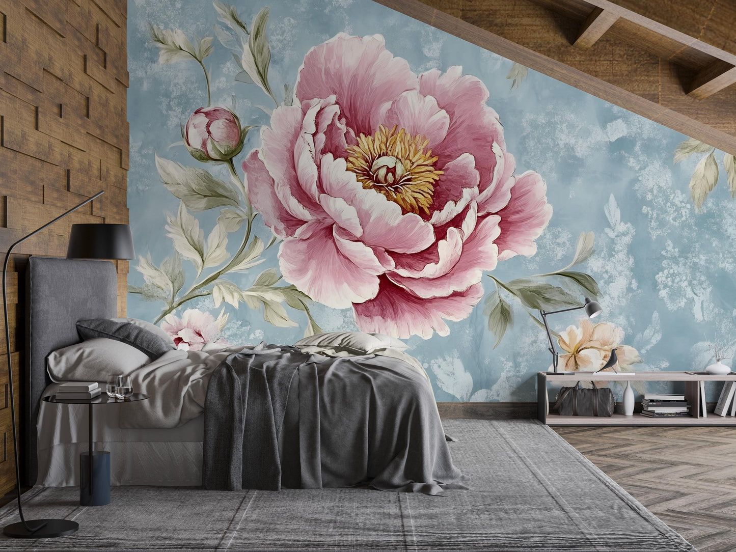Peony Flower Wall Mural for Bedroom – Large Floral Wallpaper Art Vn472