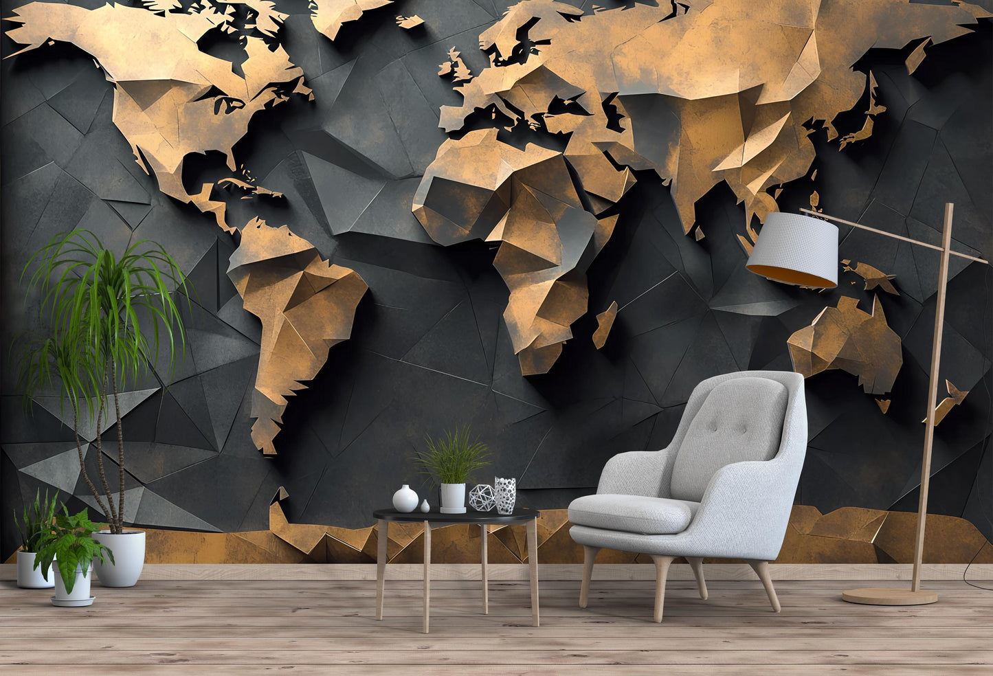 3D World Map Wall Mural Office Decor | Modern Geography Wall Art | Global Workspace Wallpaper | Abstract Map Wall Panel Vn418