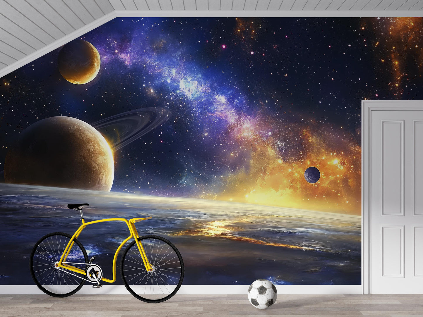 Galaxy Space Wall Mural for Kids Room – Planets & Stars Outer Space Wallpaper – Cosmic Nursery Decor Vn437