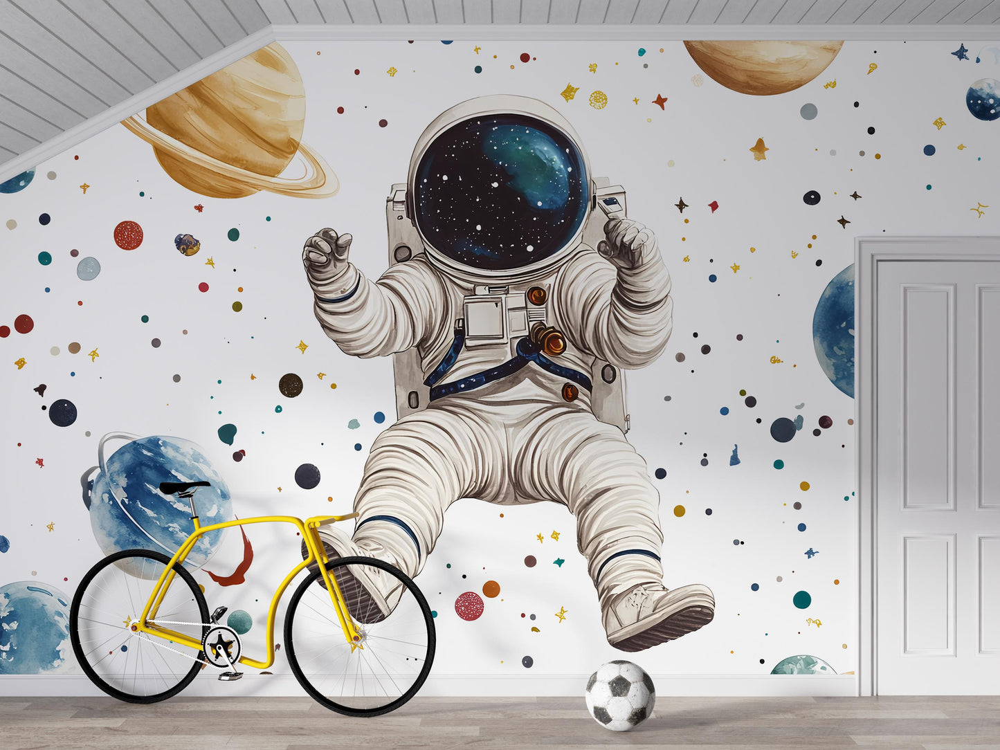 Space Astronaut Wall Mural for Kids Room – Outer Space Planets Galaxy Wallpaper – Nursery Space Theme Decor for Boys or Girls Vn443