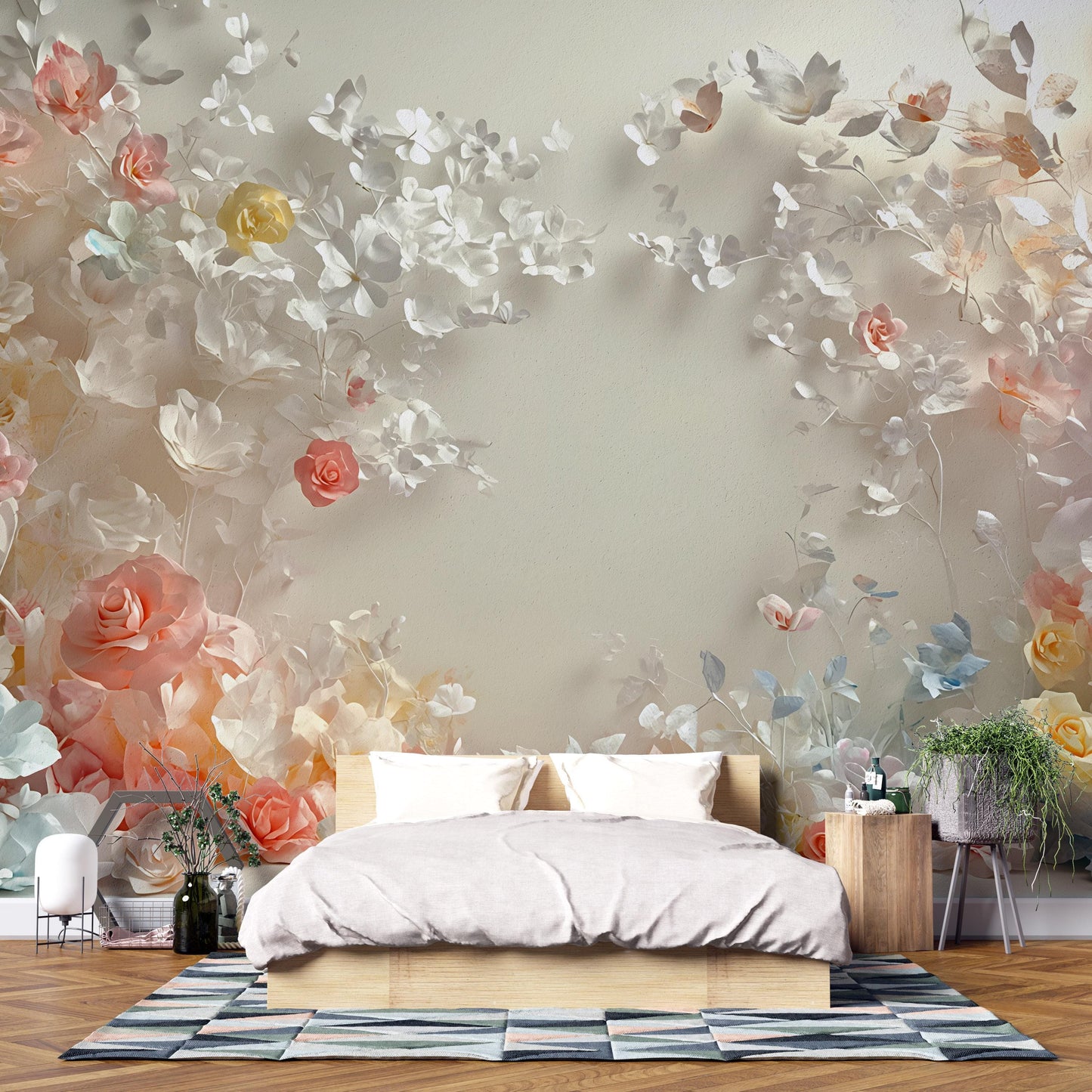 Romantic 3D Floral Wall Mural – Elegant Rose Flower Bedroom Wallpaper Vn469