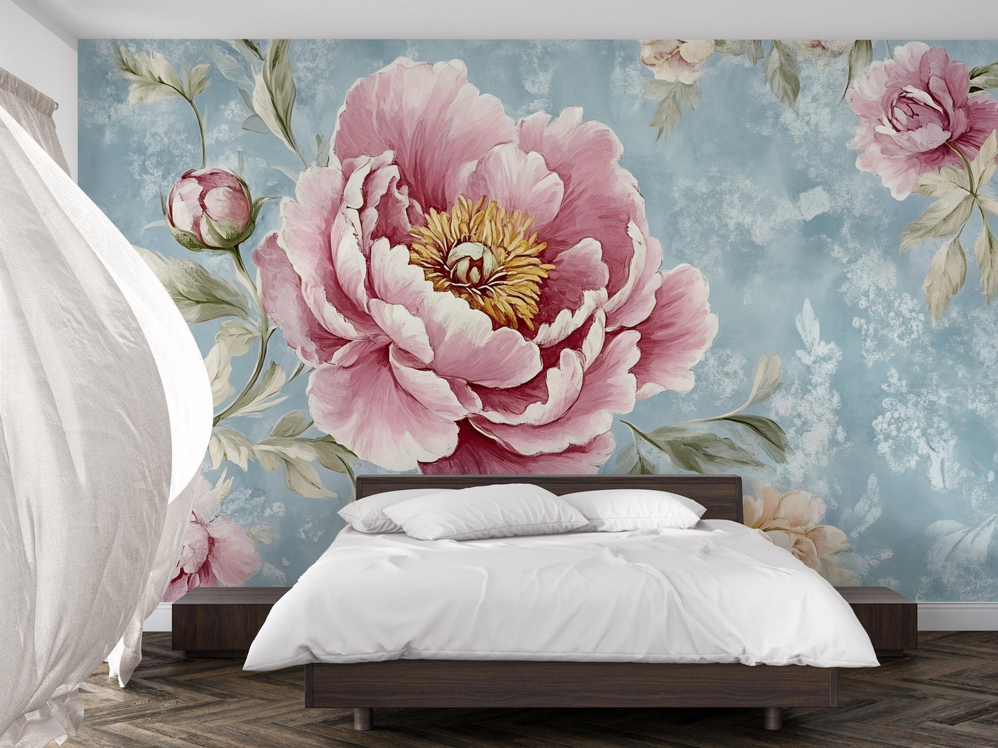 Peony Flower Wall Mural for Bedroom – Large Floral Wallpaper Art Vn472