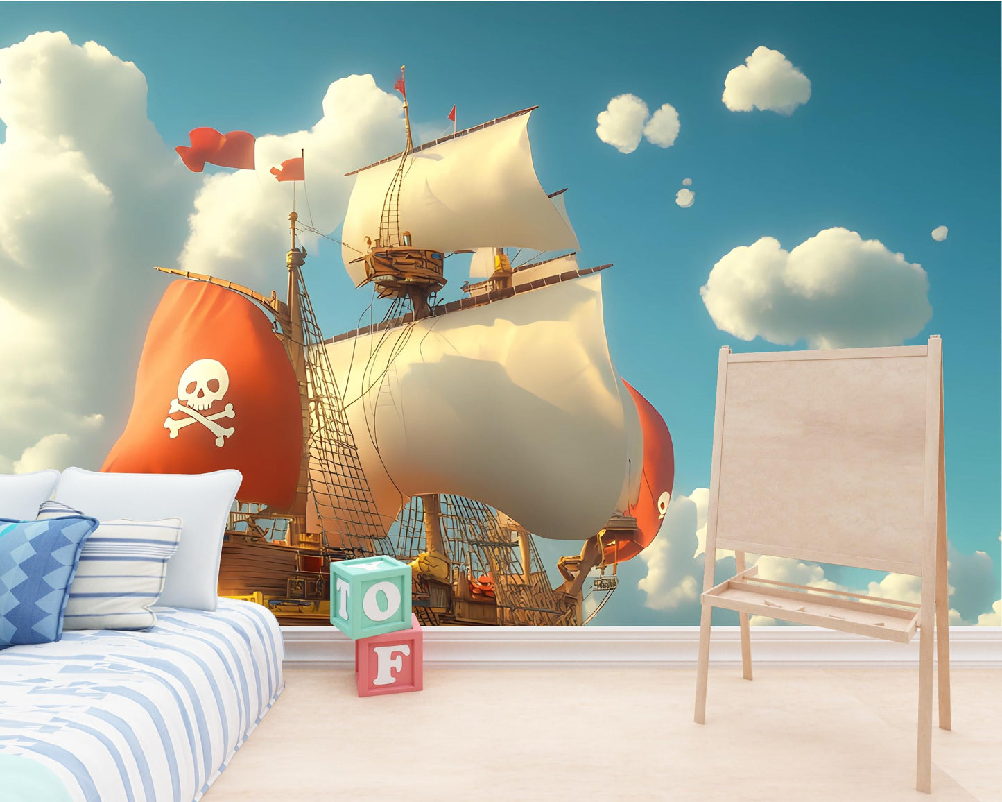 Pirate Ship Wall Mural for Kids Room – Nautical Ocean Adventure Wallpaper – Removable Peel and Stick Pirate Decor Vn 309
