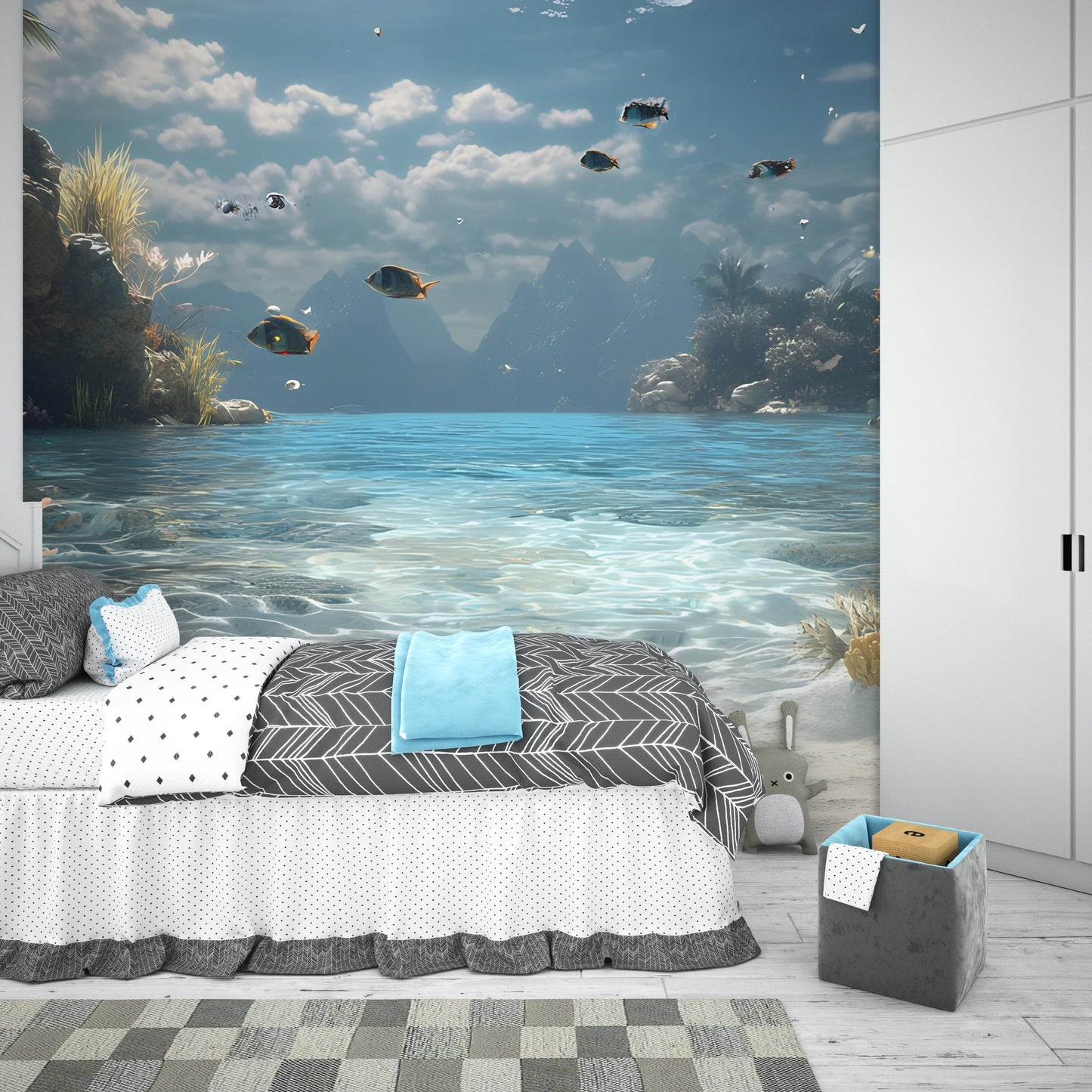 Ocean Paradise Wall Mural | 3D Tropical Beach Wallpaper for Kids Room | Underwater Fish Landscape Bedroom Decor Vn232