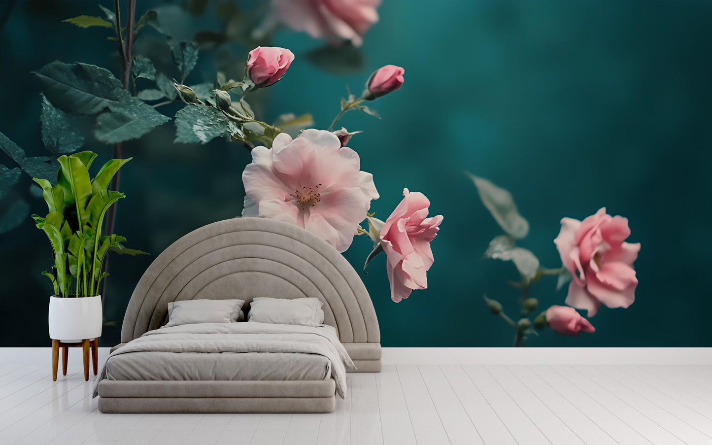 Romantic Pink Rose Wall Mural for Bedroom – Floral Nature Wallpaper Art – Large Botanical Accent Wall Decor Vn211