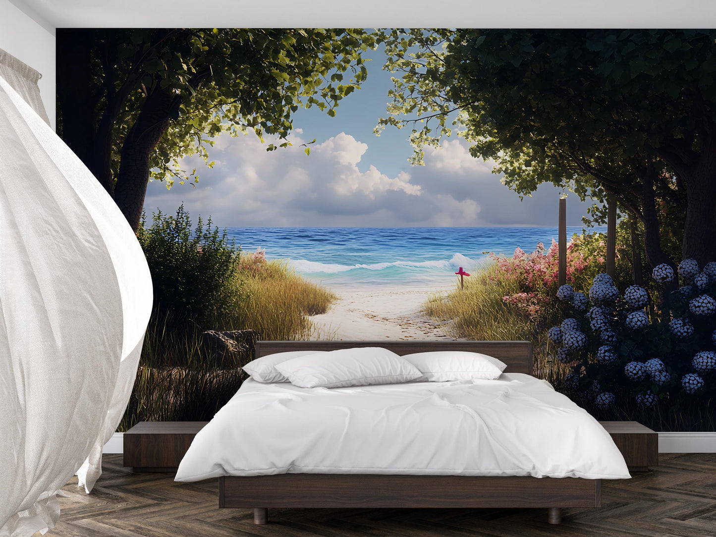 Beach Wall Mural for Bedroom – Ocean View Removable Wallpaper, Coastal Nature Landscape, Serene Sea Backdrop for Home Decor Vn289