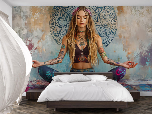 Boho Yoga Wall Art | Spiritual Meditation Poster | Mandala Tattoo Zen Decor Vn482