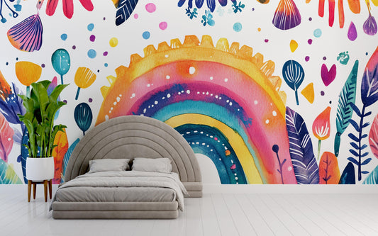 Colorful Rainbow Wall Mural for Kids Bedroom β Large Watercolor Boho Wall Art for Nursery, Playroom or Teen Room Decor Vn392