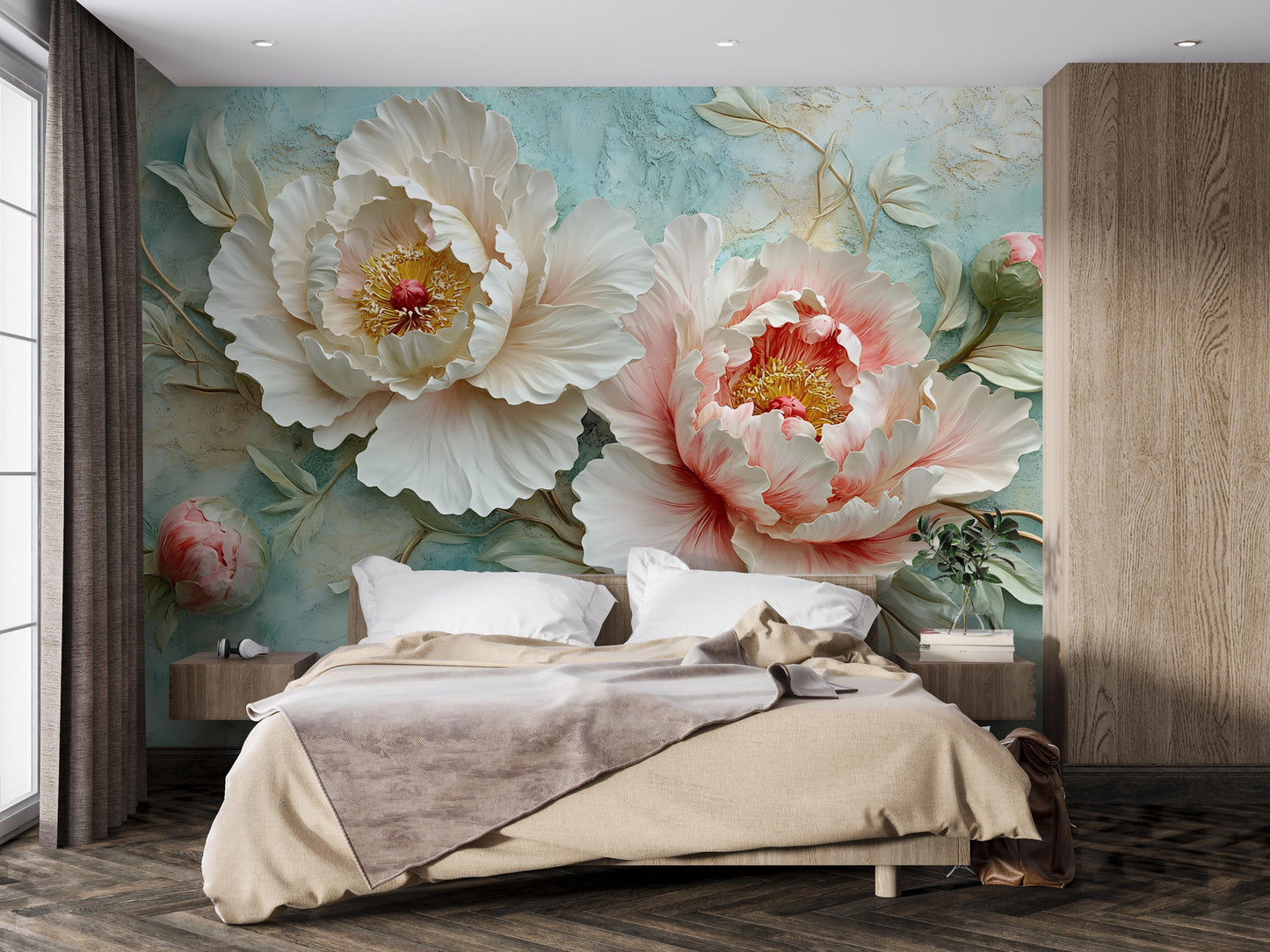 3D Floral Wall Mural Peony Art Bedroom Decor Large Flower Wallpaper Vn467