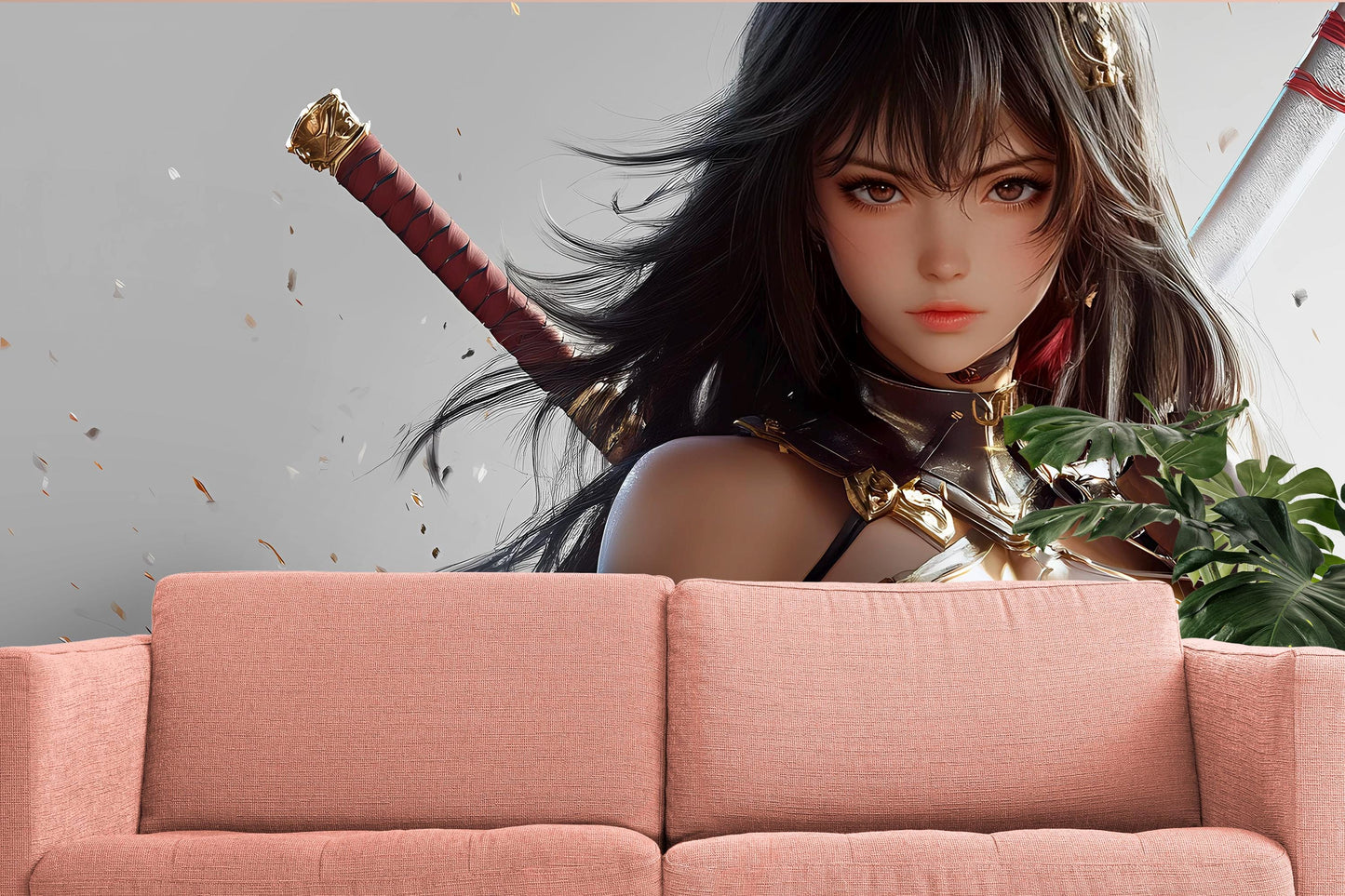 Anime Warrior Girl Wall Mural – Fantasy Sword Art Poster – Japanese Samurai Female Art Print – Modern Anime Home Decor Vn356