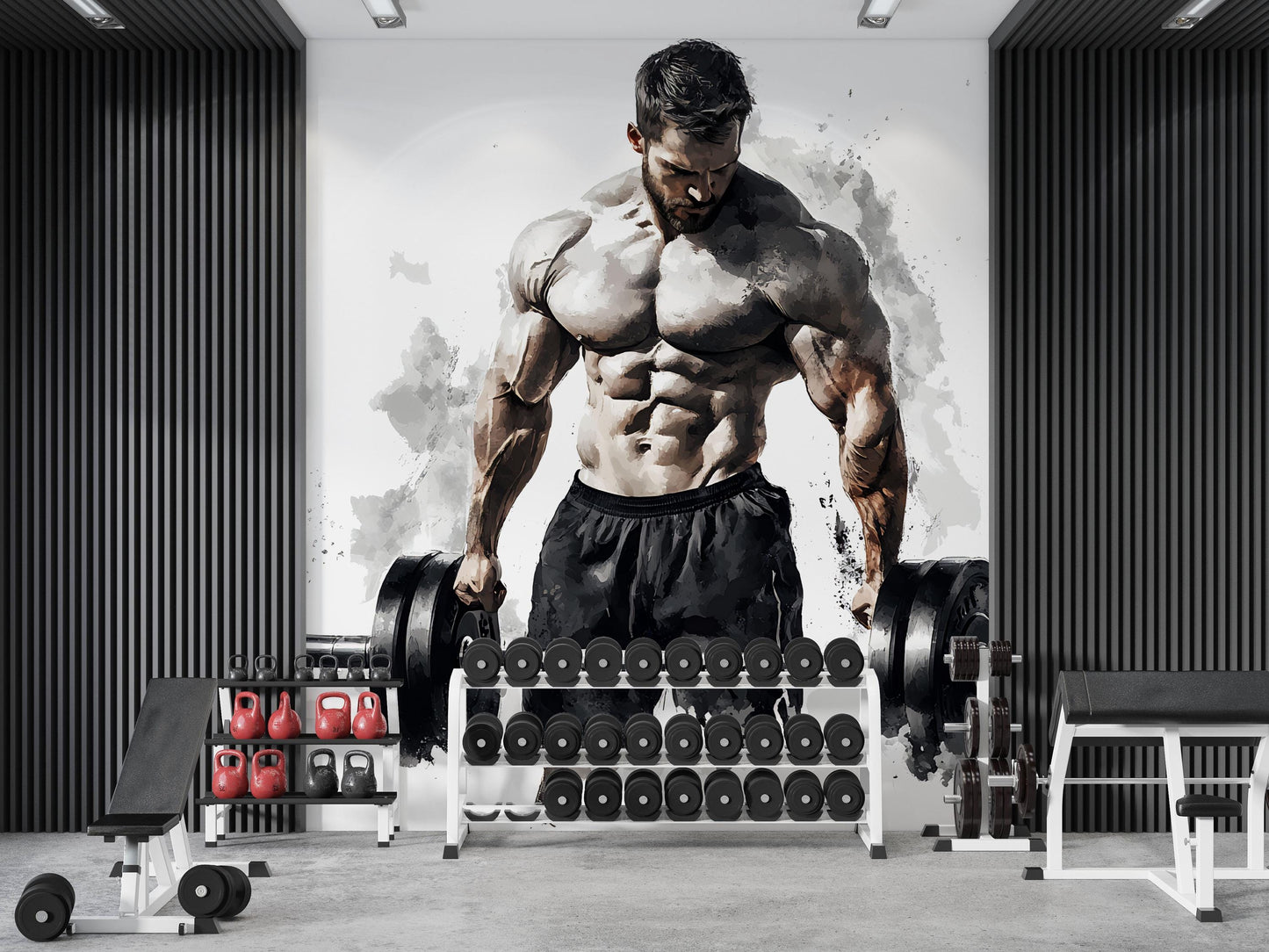 Muscular Man Gym Wall Mural | Bodybuilder Fitness Motivation Art | Home Gym Decor | Workout Room Poster | Large Wall Art Print Vn040