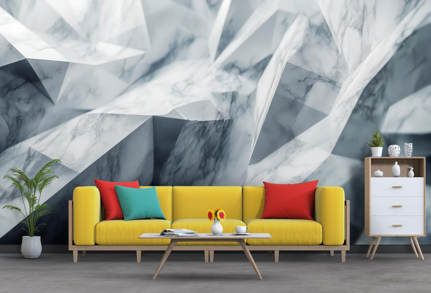 Luxury Geometric Crystal Wall Mural | Abstract Marble 3D Wallpaper | Modern Living Room Decor Vn231