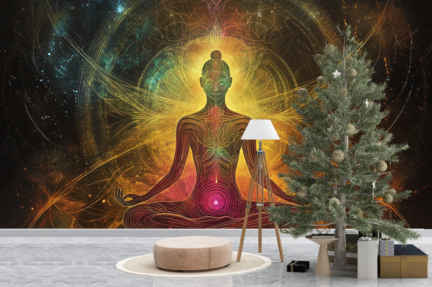 Spiritual Yoga Wall Art | Chakra Meditation Poster | Boho Cosmic Energy Tapestry | Enlightenment Zen Home Decor Vn478