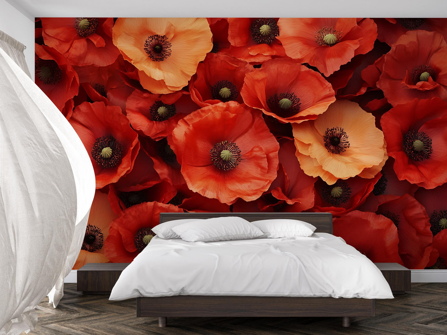 Large Red Poppy Flower Wall Mural – Bold Floral Peel and Stick Wallpaper for Bedroom Accent Wall – Removable Nature Decor Vn335